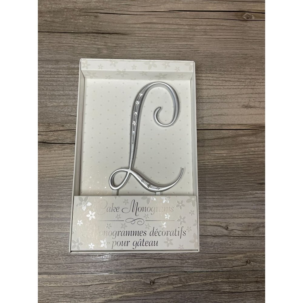 Wedding Large L Silver Finish Monogram Initial Rhinestones Cake Topper